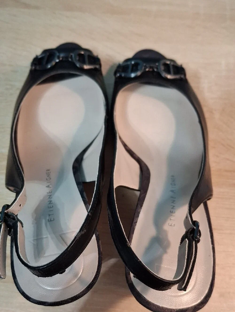 Etienne Aigner Olexa Black Peep-Toe Wedge Slingbacks